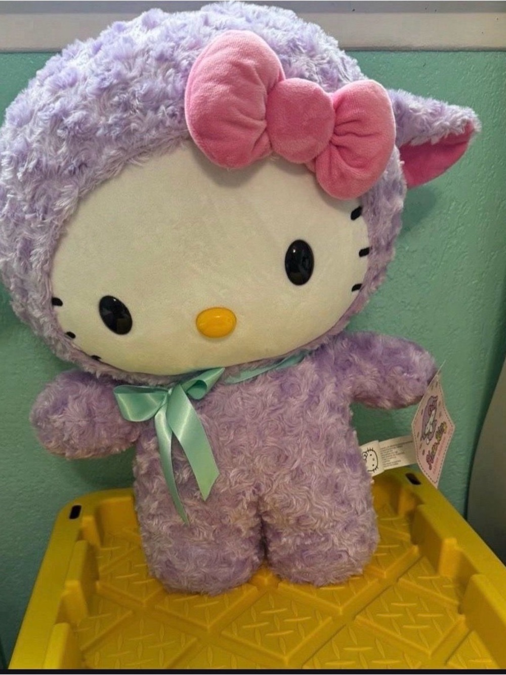 Hello Kitty Lavender Lamb Plush with Pink Bow and Mint Ribbon